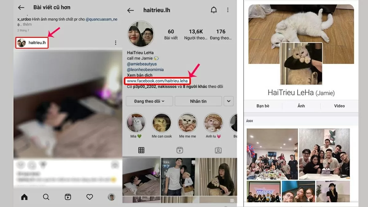 Tìm kiếm Facebook từ trang cá nhân Instagram