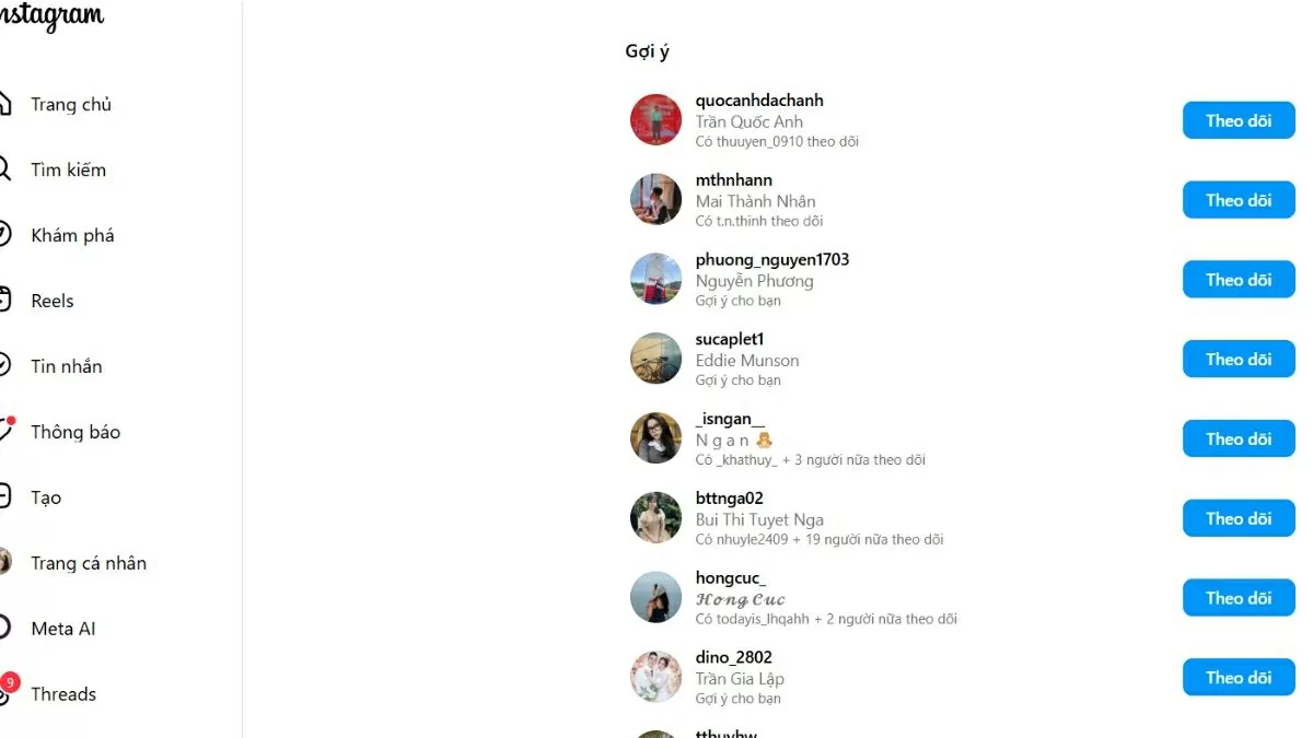 Tìm kiếm bạn bè ở mục Suggested