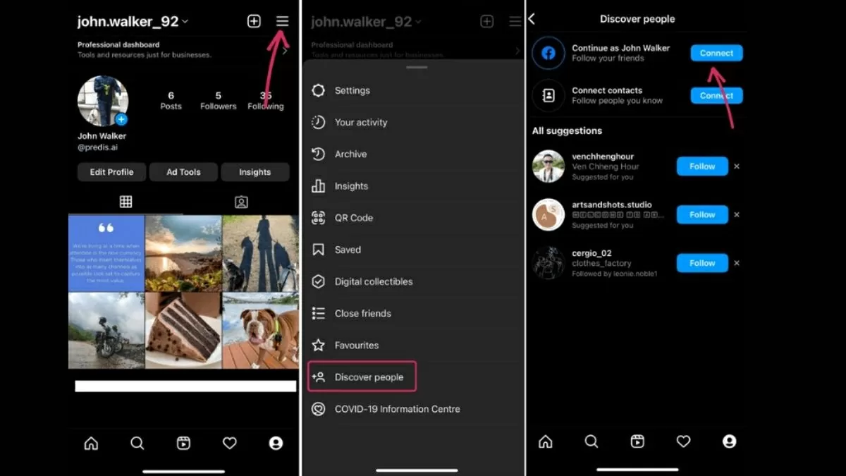 Tìm kiếm Facebook trên app Instagram