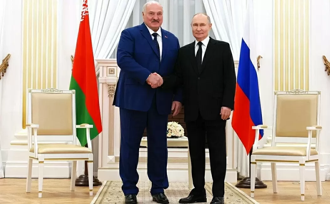 Tổng thống Belarus và Tổng thống Nga Vladimir Putin hội đàm tại thành phố Volgograd của Nga, ngày 29/4. (Nguồn: TASS)