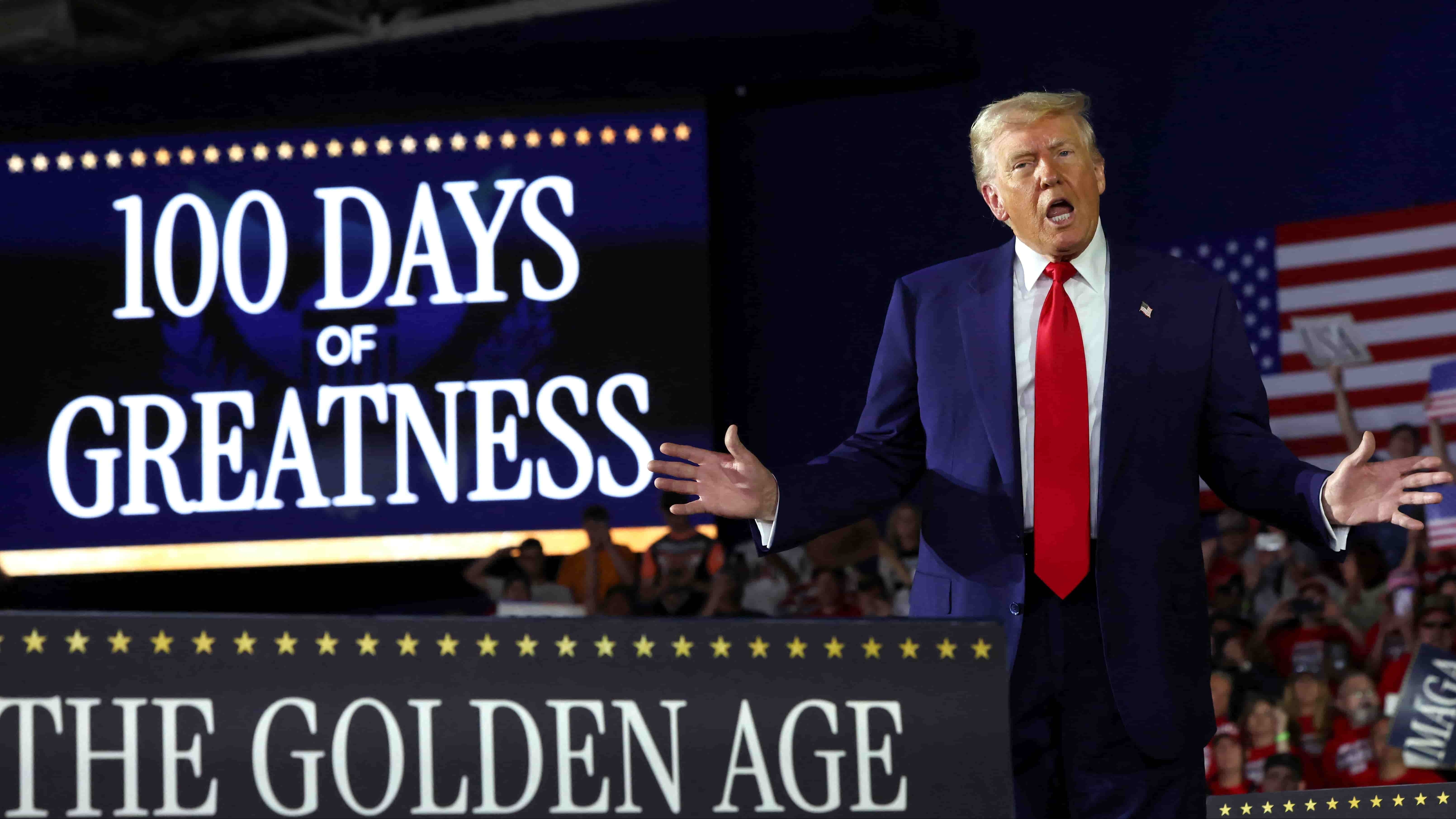 tong thong trump sau 100 ngay tai nhiem nhan ve phan tot dep trong kinh te tam nhin tao bao bo ngo viec dung quan su de kiem soat greenland