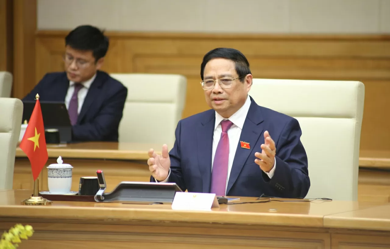 Thủ tướng Chính phủ Phạm Minh Chính phát biểu tại cuộc hội đàm. (Ảnh: Thành Long)