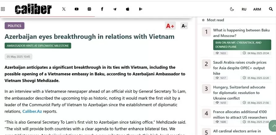 Truyền thông quốc tế khẳng định chuyến thăm lịch sử của Tổng Bí thư Tô Lâm giúp thắt chặt quan hệ giữa Việt Nam với Kazakhstan và Azerbaijan