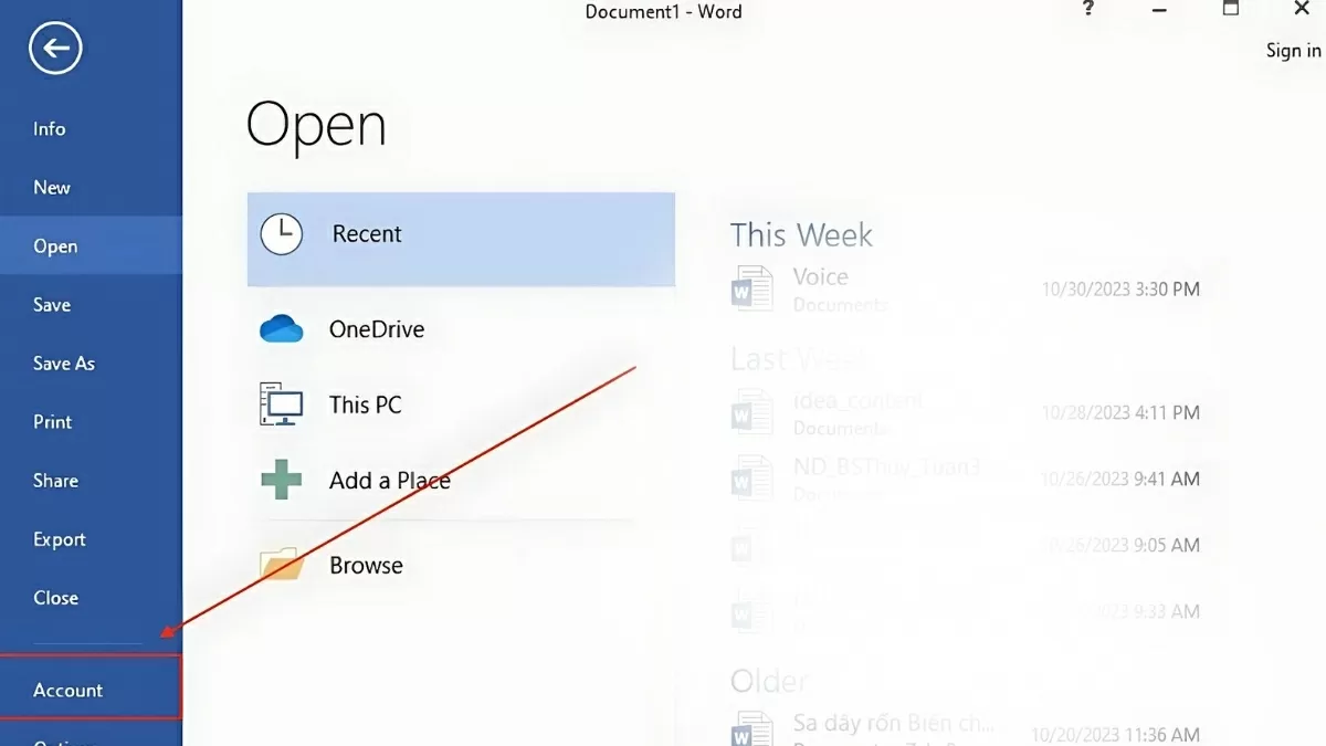 họn mục Account (Tài khoản)