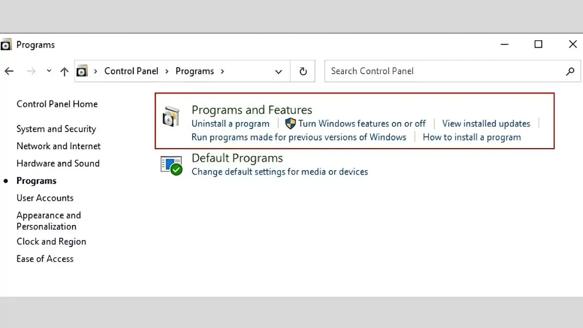Tìm và chọn mục Programs Tìm và chọn mục Programs
