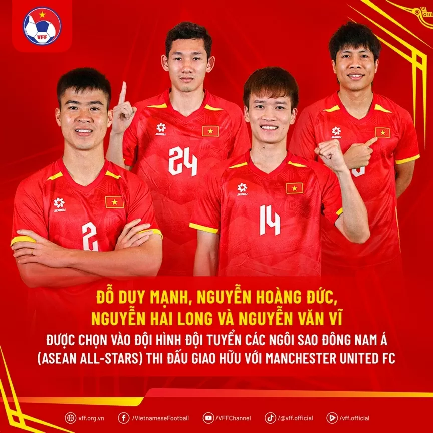 Quang Hải rút lui, Việt Nam cử 4 cầu thủ so tài với Man Utd