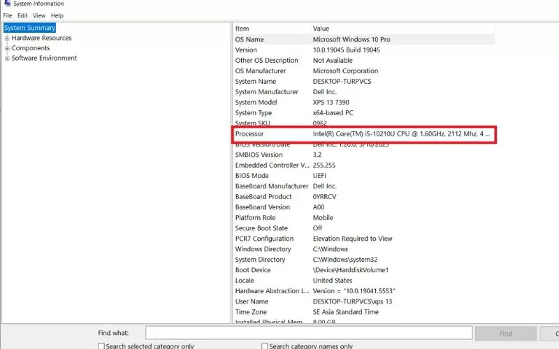 Cửa sổ System Information sẽ hiện ra