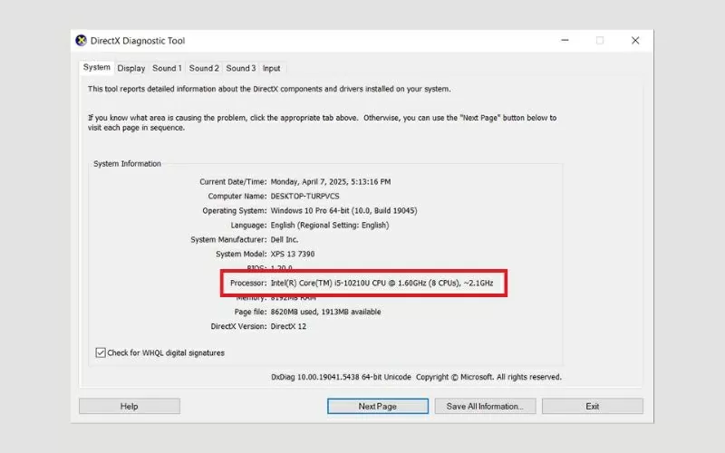 Một cửa sổ có tên DirectX Diagnostic Tool sẽ xuất hiện Một cửa sổ có tên DirectX Diagnostic Tool sẽ xuất hiện