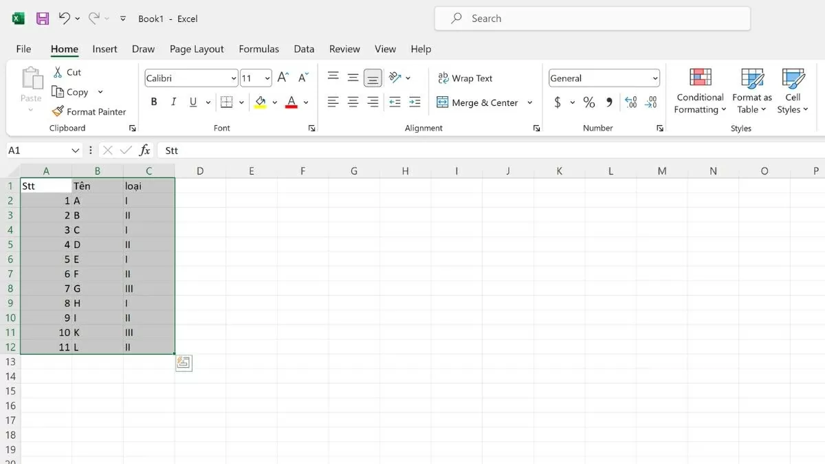Chọn toàn bộ bảng dữ liệu Chọn toàn bộ bảng dữ liệu