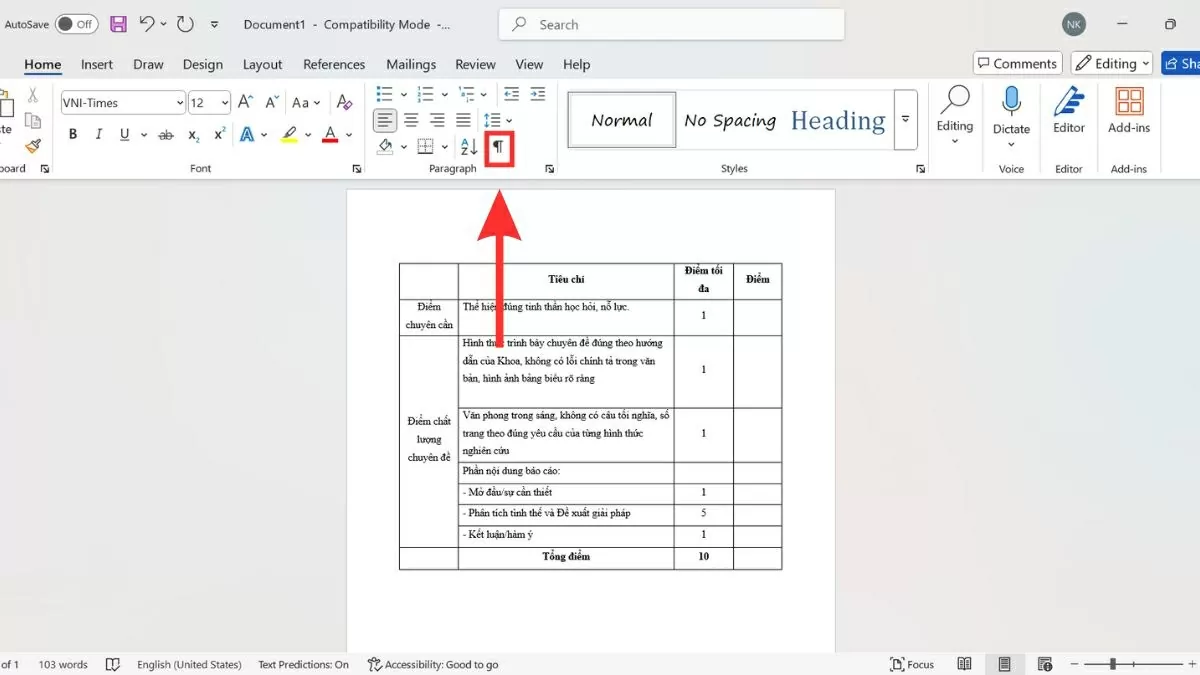Nhấn lại Ctrl + Shift + 8 hoặc bấm vào biểu tượng Paragraph 