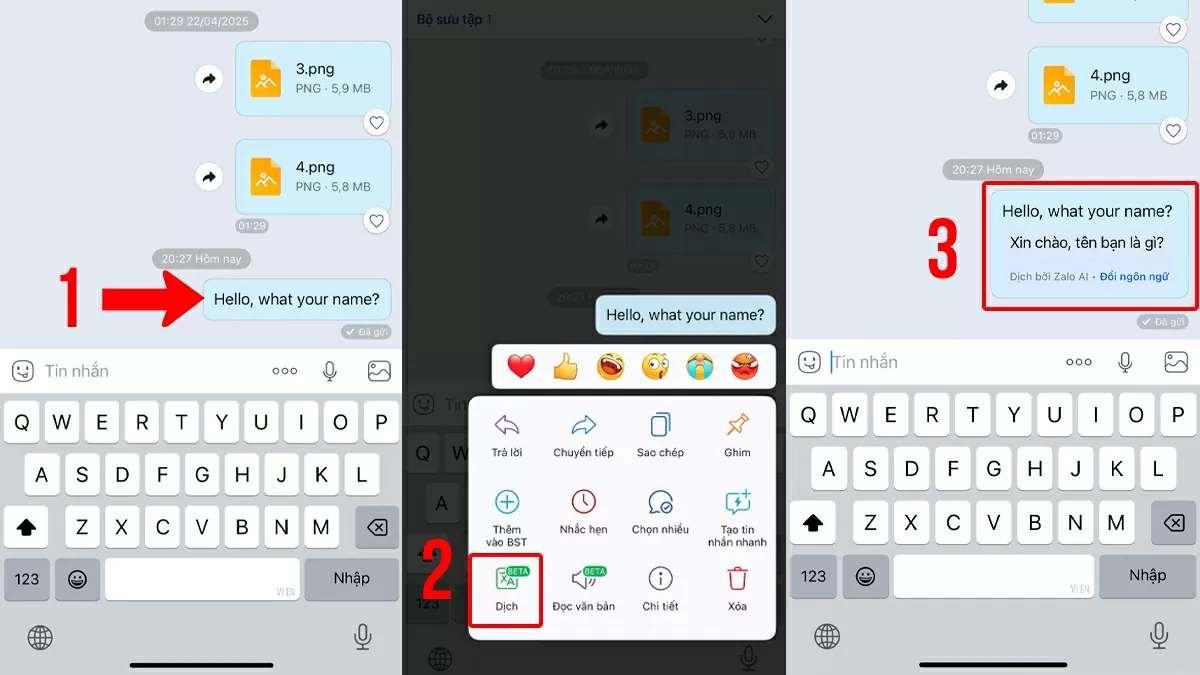 Hướng dẫn dịch tin nhắn trên Zalo.