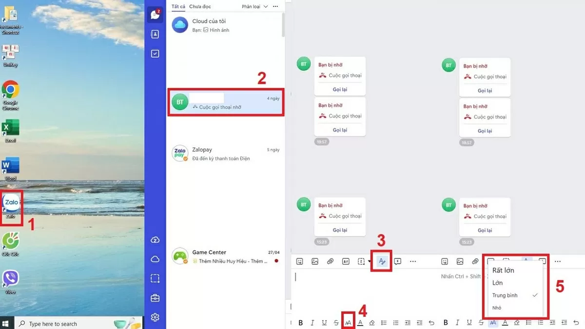 Để điều chỉnh kích thước chữ trên Zalo PC.
