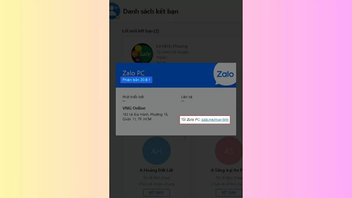 Click vào liên kết zalo.me/pc.
