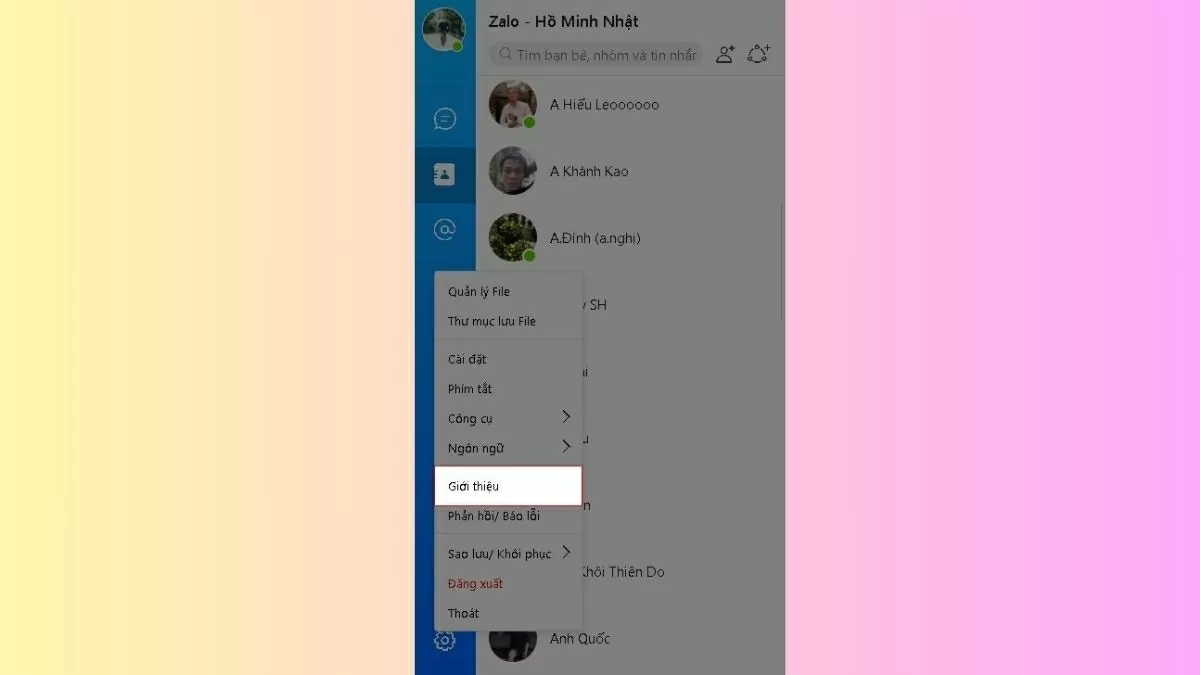 Chọn mục “Giới thiệu”. Chọn mục “Giới thiệu”.