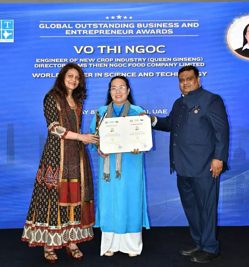 Kỹ sự Võ Thị Ngọc được  Hội đồng Thương mại và Công nghệ toàn cầu Ấn Độ trao chứng nhận “Lãnh đạo thế giới về khoa học và công nghệ toàn cầu năm 2025”.