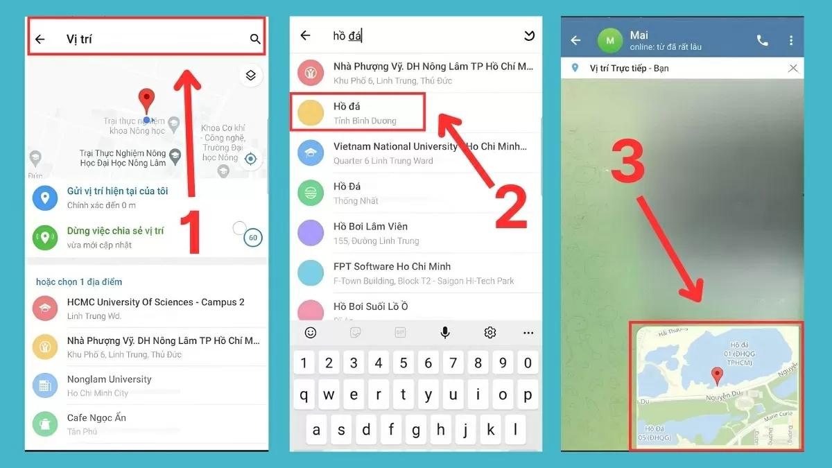 Khi kết quả hiện ra, chỉ cần chọn địa điểm mong muốn và gửi đi.
