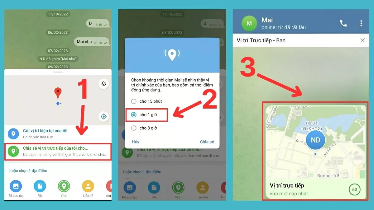Chọn “Chia sẻ vị trí trực tiếp”. Chọn “Chia sẻ vị trí trực tiếp”.