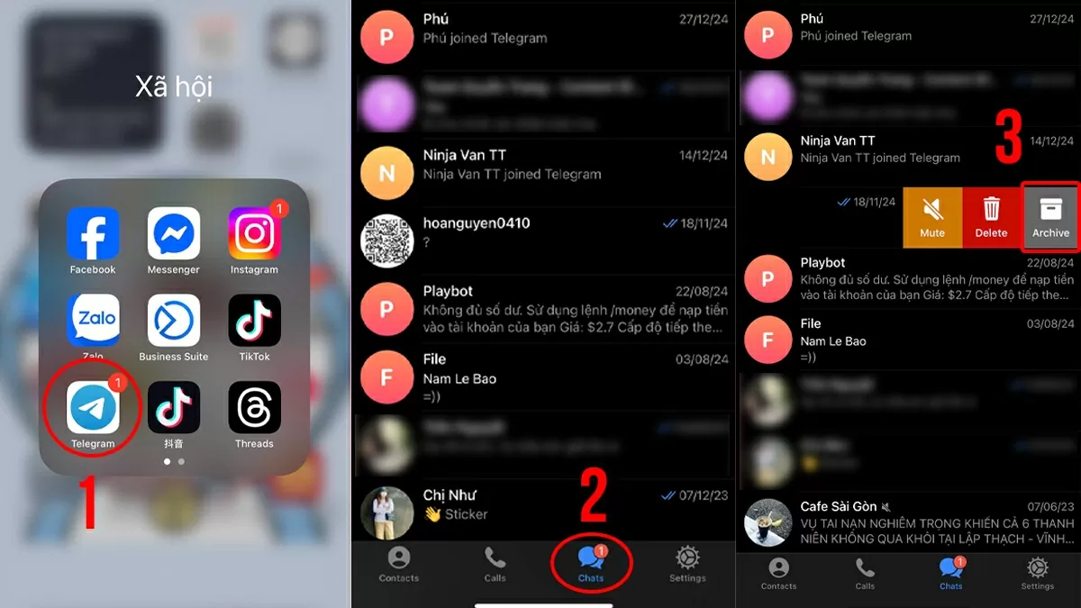 Cách ẩn tin nhắn Telegram trên điện thoại.