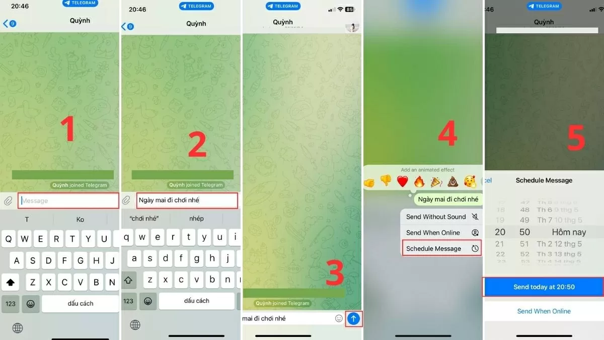 Cách hẹn giờ gửi tin nhắn Telegram trên điện thoại.