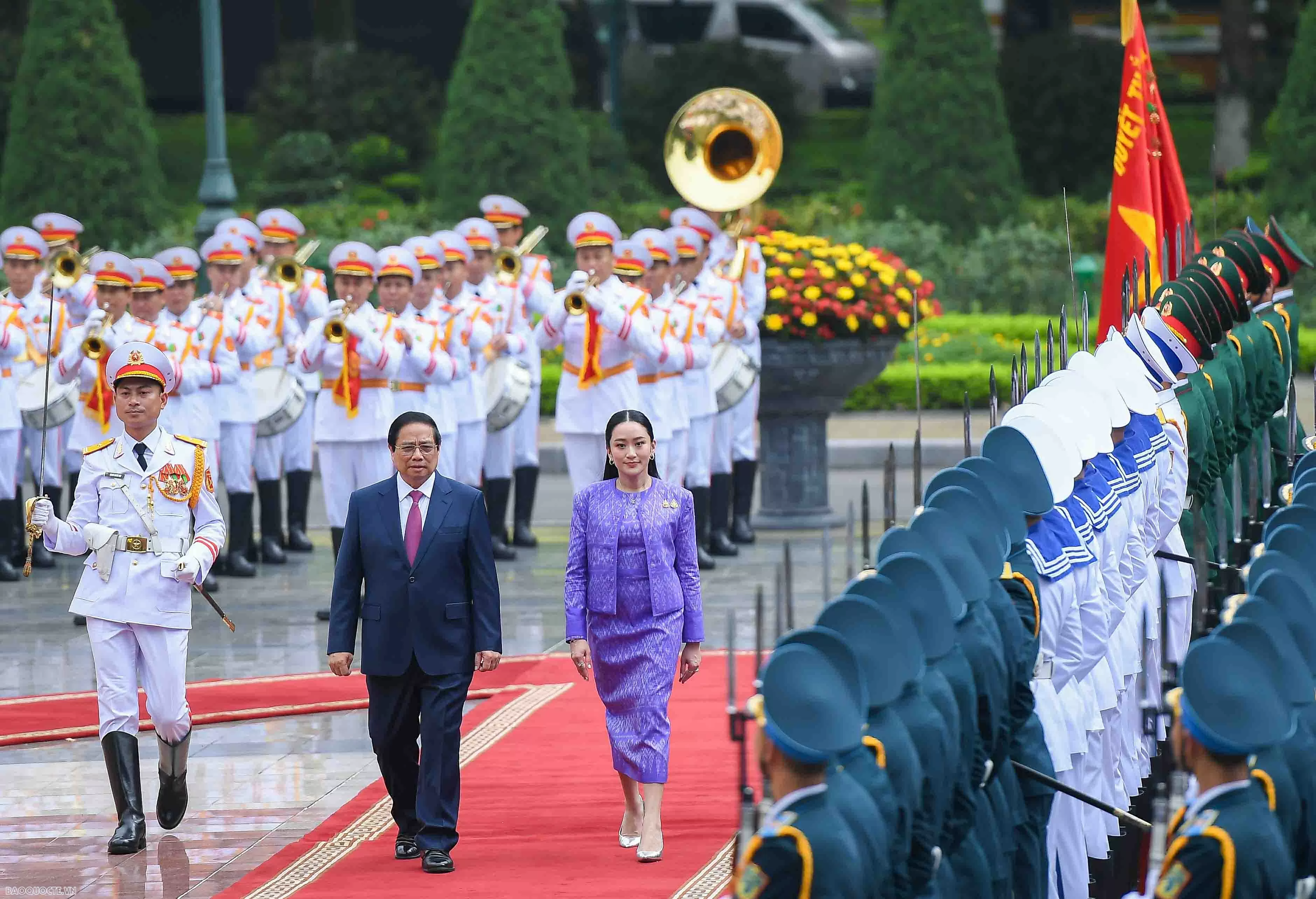 Thủ tướng Phạm Minh Chính chủ trì lễ đón chính thức Thủ tướng Thái Lan Paetongtarn Shinawatra