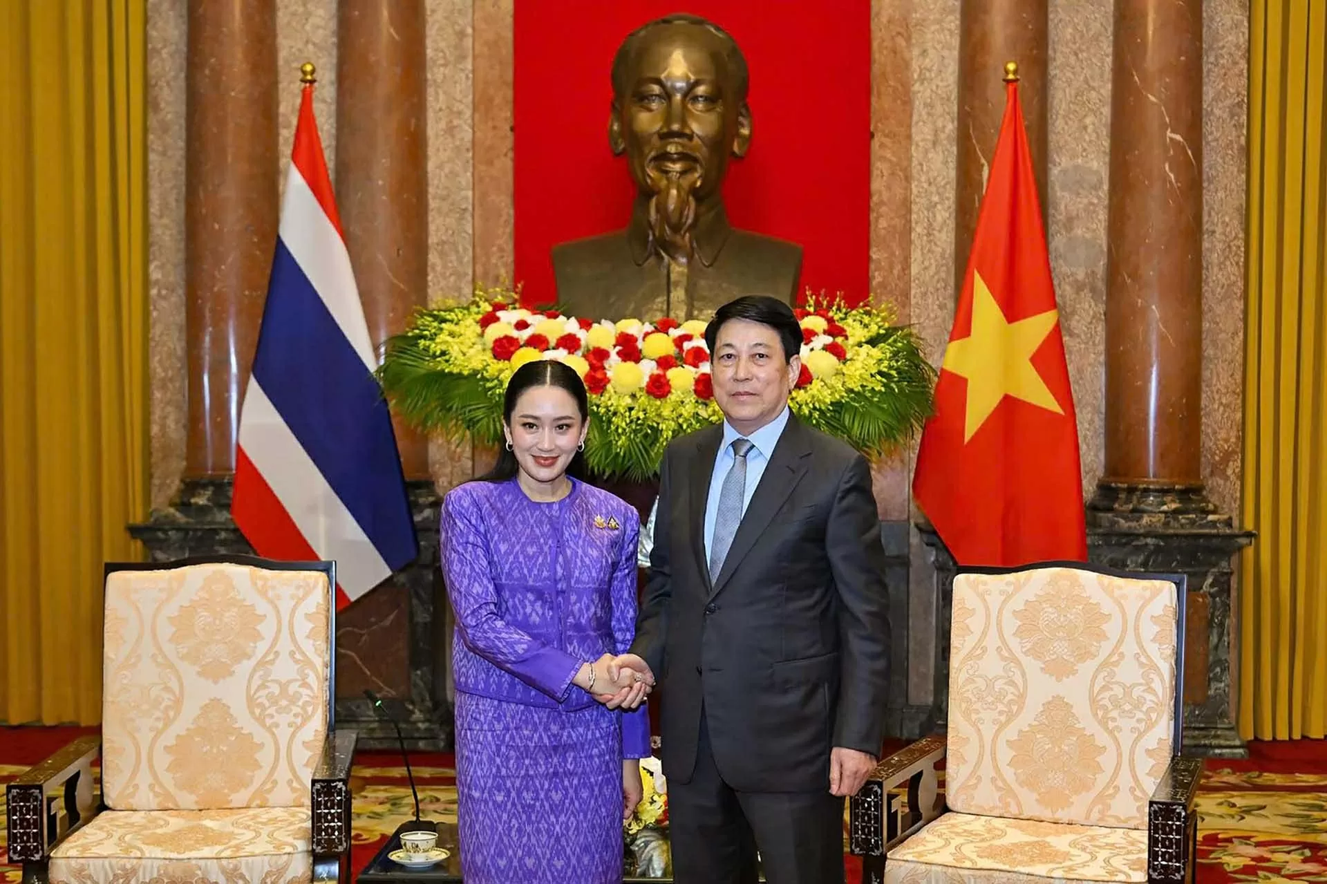 Chủ tịch nước Lương Cường tiếp Thủ tướng Thái Lan Paetongtarn Shinawatra.