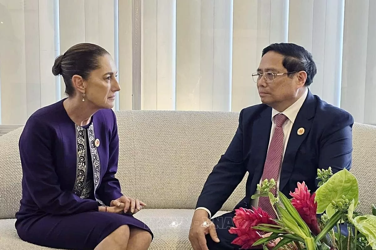 Thủ tướng Phạm Minh Chính gặp Tổng thống đắc cử Mexico Claudia Sheinbaum tại Hội nghị thượng đỉnh G20 tại Rio de Janeiro, Brazil, chiều 18/11/2024. (Nguồn: TTXVN)