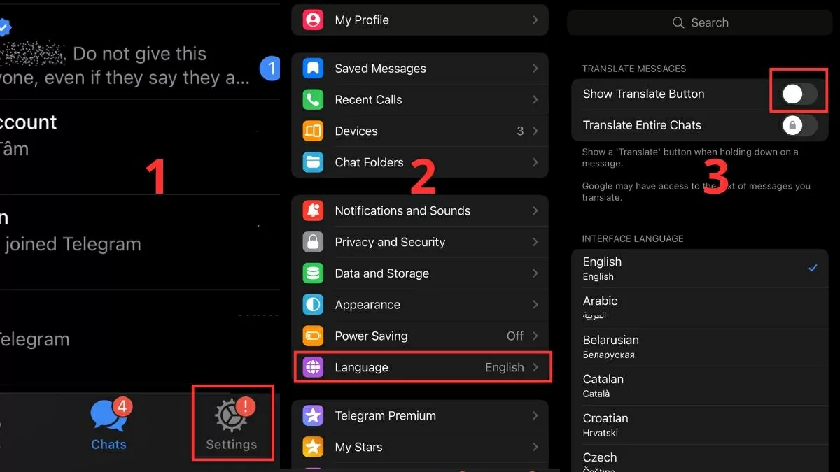 Mở ứng dụng Telegram.