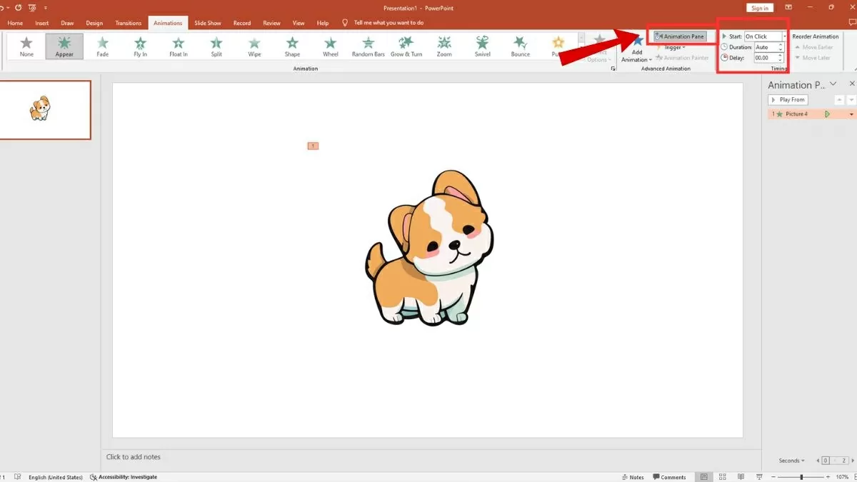 Bước 3: Điều chỉnh thứ tự và thời gian xuất hiện.