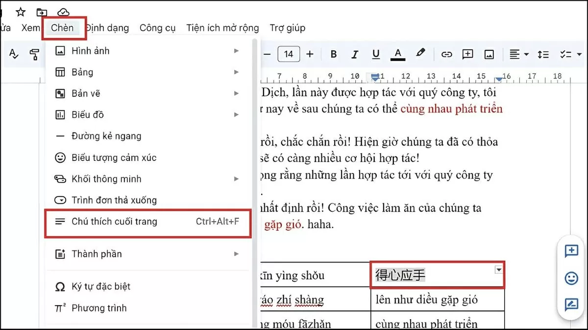 Mở tài liệu và xác định vị trí cần chèn chú thích.