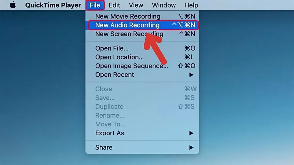 Nhấp vào File, rồi chọn New Audio Recording.