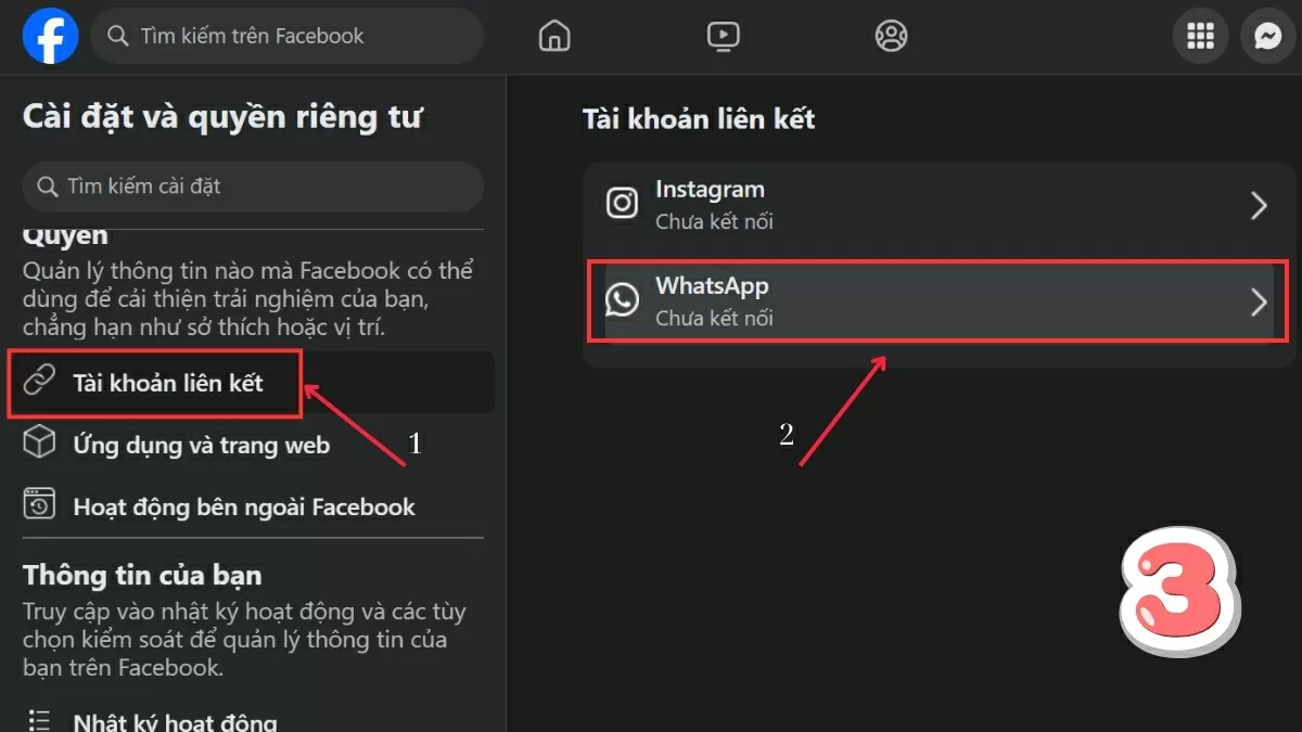 Tìm đến “Tài khoản đã liên kết”. Tìm đến “Tài khoản đã liên kết”.