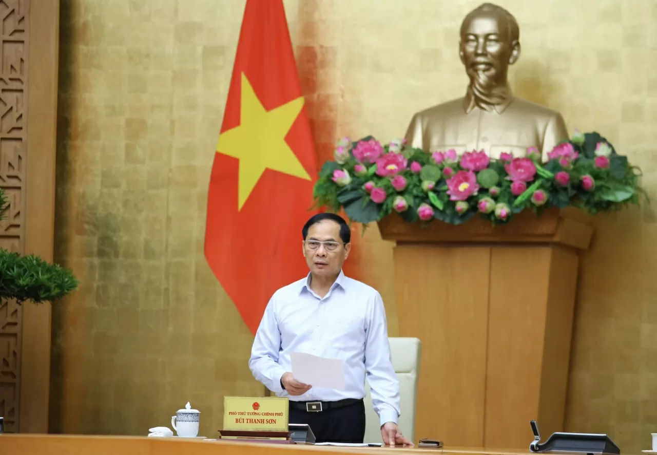 Phó Thủ tướng, Bộ trưởng Ngoại giao Bùi Thanh Sơn đã chủ trì cuộc họp tổng kết công tác tổ chức Hội nghị thượng đỉnh. (Ảnh: Thành Long)