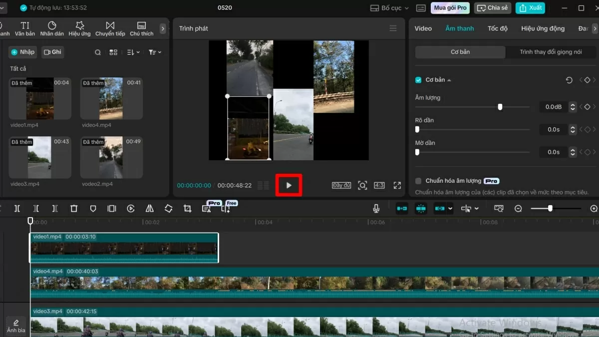 Nhấn Play để xem lại toàn bộ trước khi xuất file.
