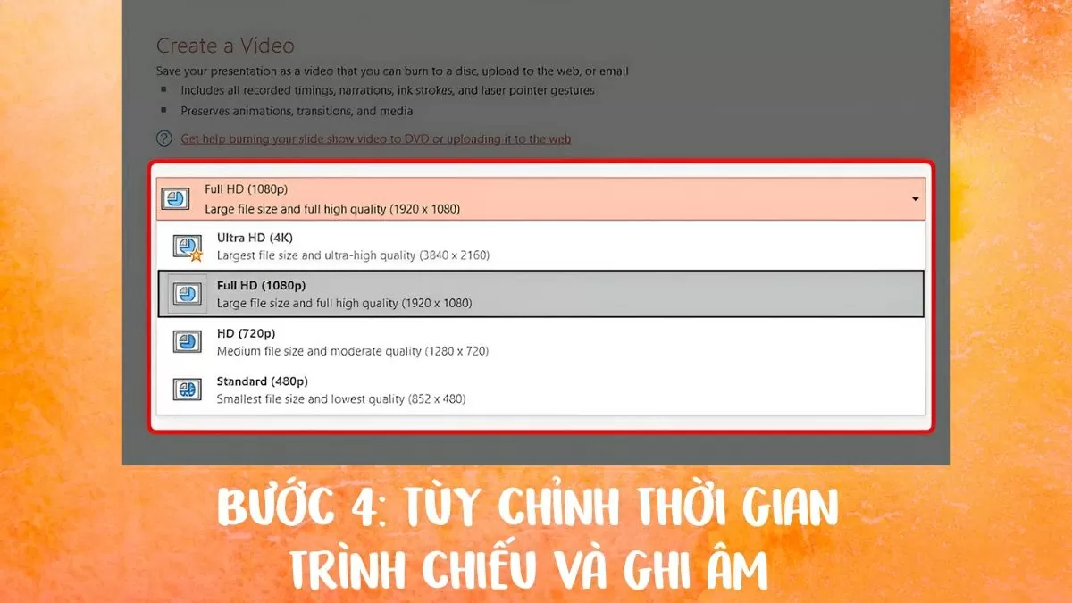 Tùy chỉnh thời gian trình chiếu và ghi âm.