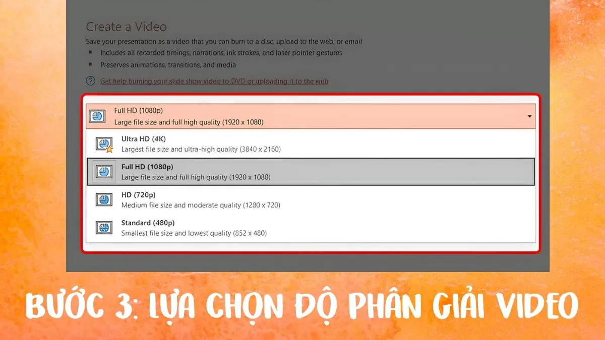 Lựa chọn độ phân giải video.