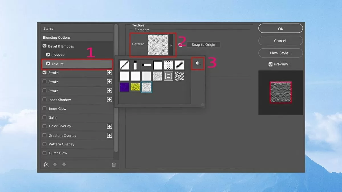 Chọn tiếp mục Texture. Chọn tiếp mục Texture.