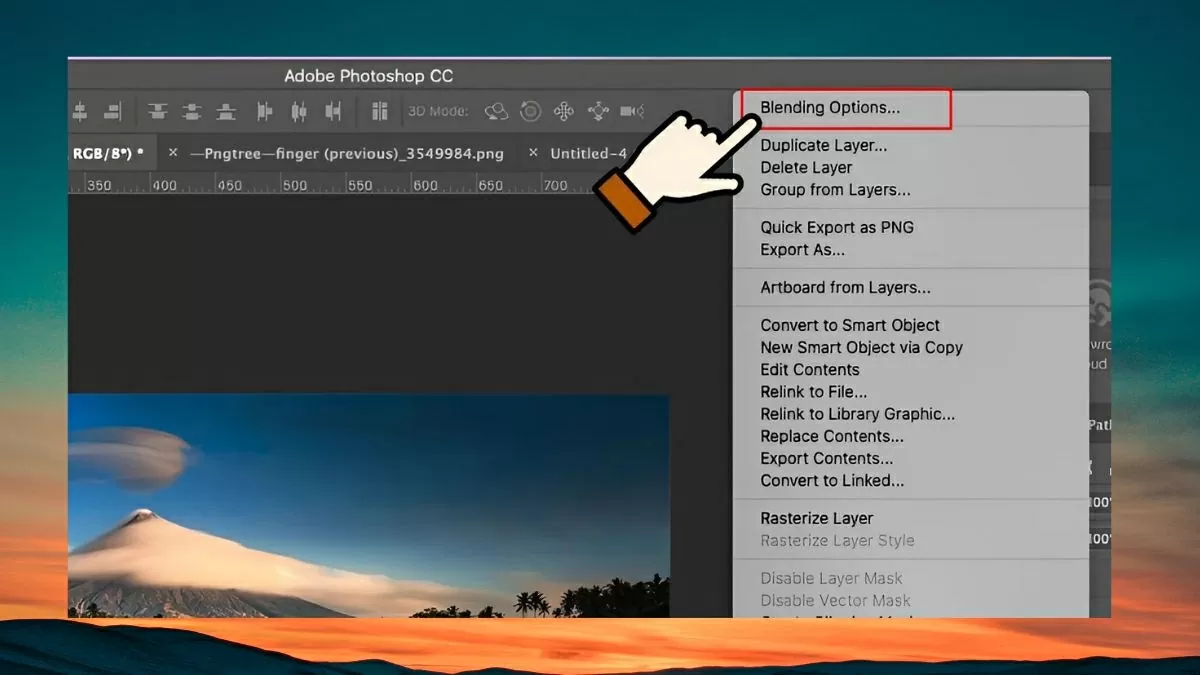 Mở Blending Options. Mở Blending Options.