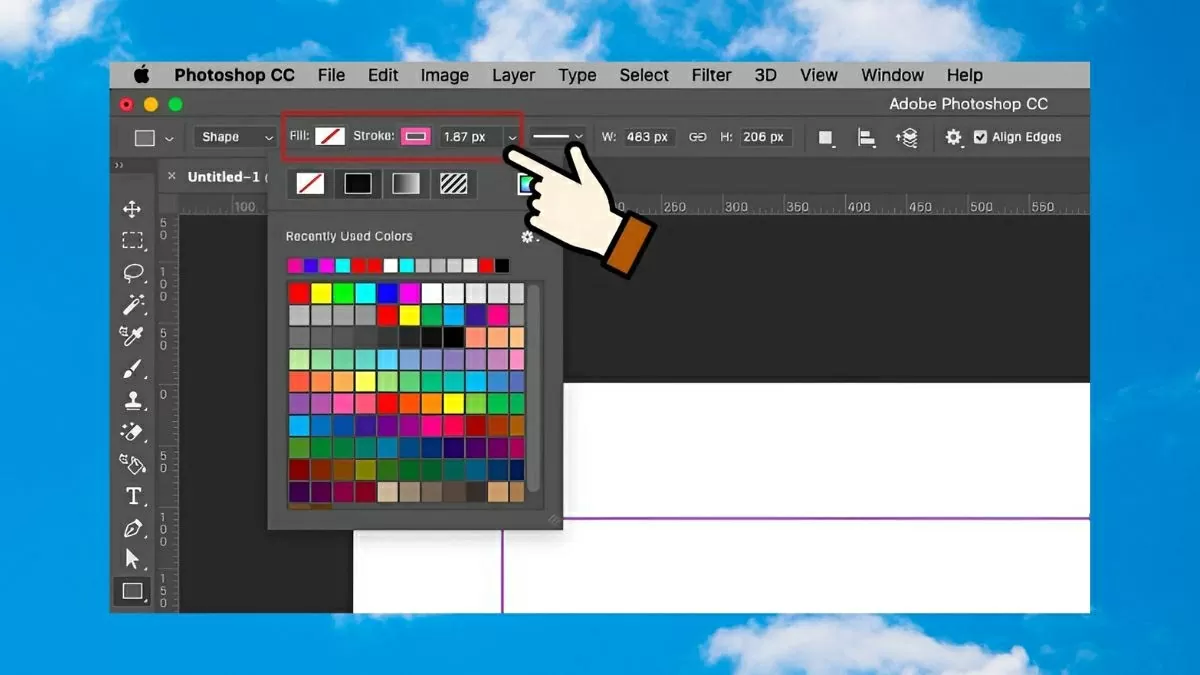 Thiết lập Fill là None (không nền). Thiết lập Fill là None (không nền).