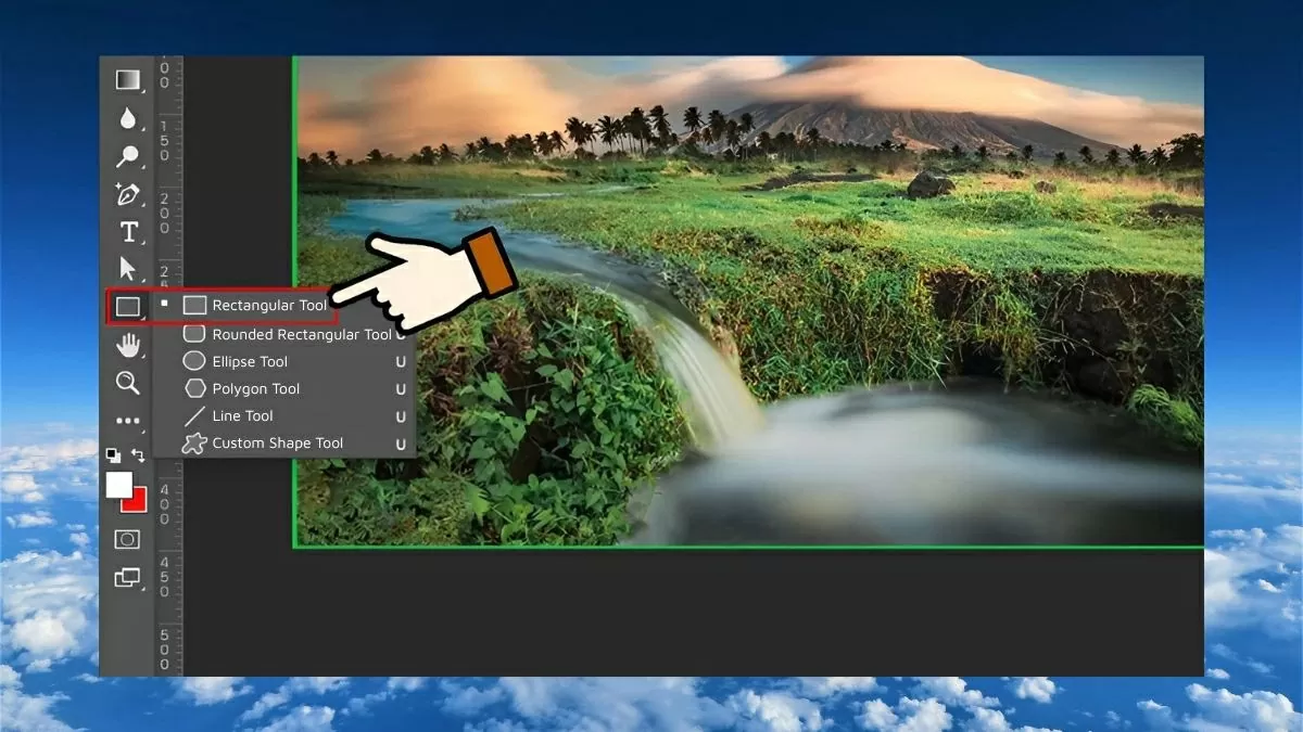 Chọn Rectangle Tool (phím tắt U).