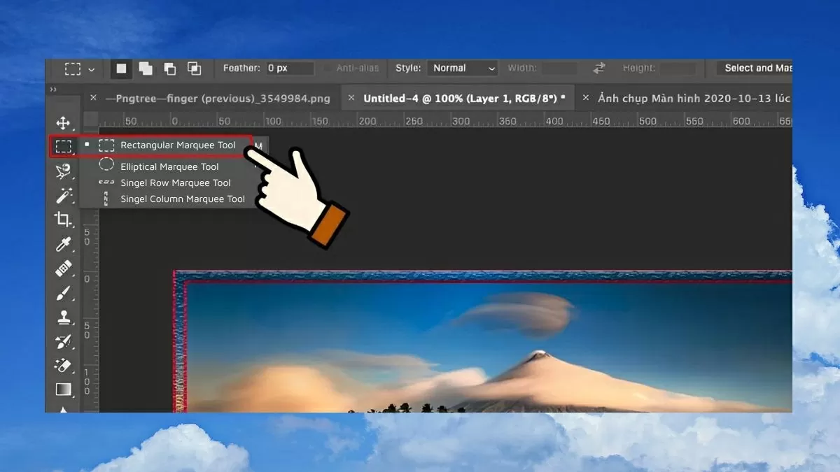 Dùng Rectangular Marquee Tool tạo vùng chọn quanh ảnh.