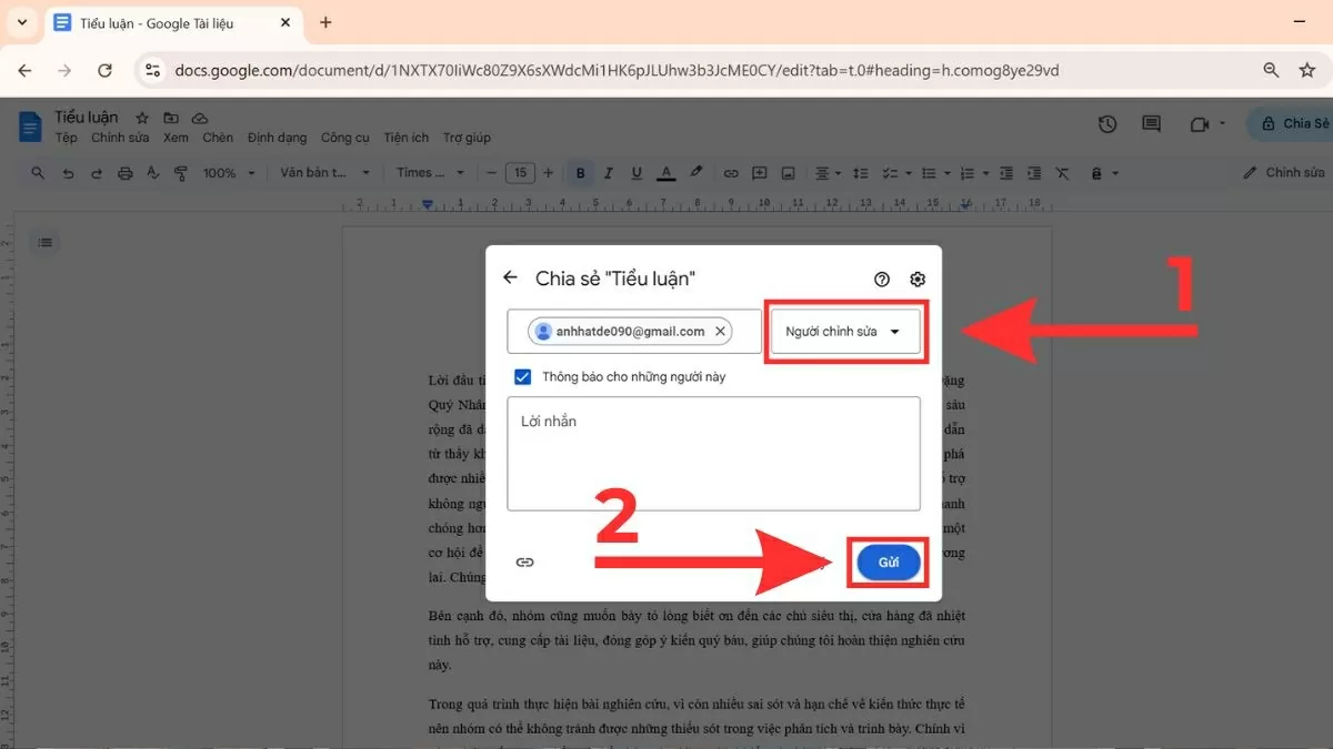 Hướng dẫn chia sẻ quyền chỉnh sửa Google Docs để làm việc nhóm