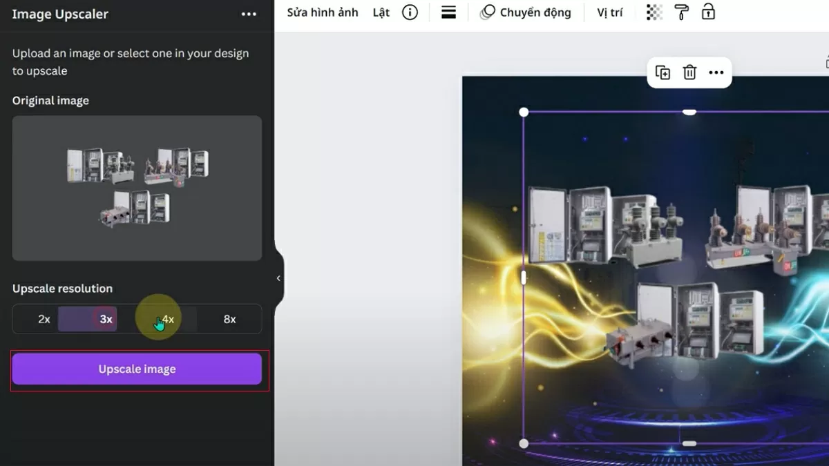 Nhấn “Upscale Image” để Canva xử lý tự động.