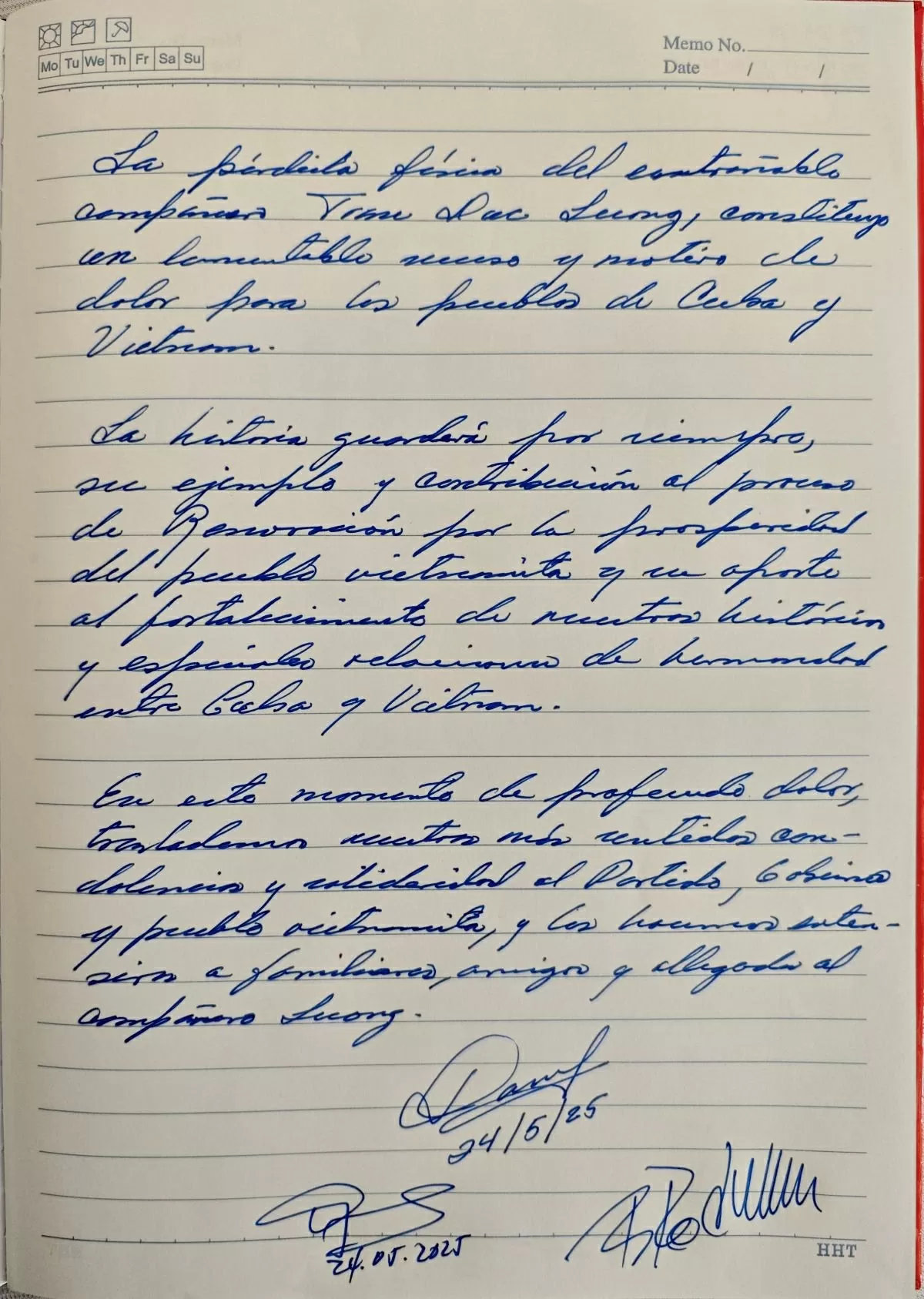 Bí thư thứ Nhất Đảng Cộng sản, Chủ tịch Cộng hoà Cuba Miguel Díaz-Canel tưởng nhớ nguyên Chủ tịch nước Trần Đức Lương