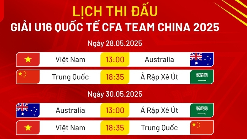 Lịch thi đấu của U16 Việt Nam tại giải bóng đá giao hữu quốc tế Trung Quốc