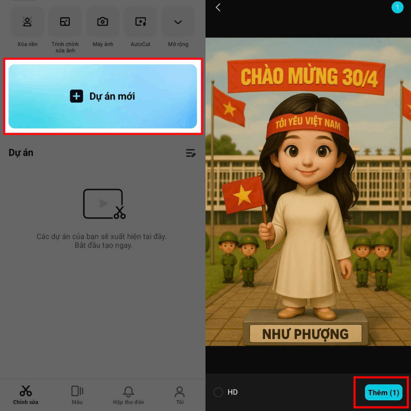 mở ứng dụng CapCut trên điện thoại.