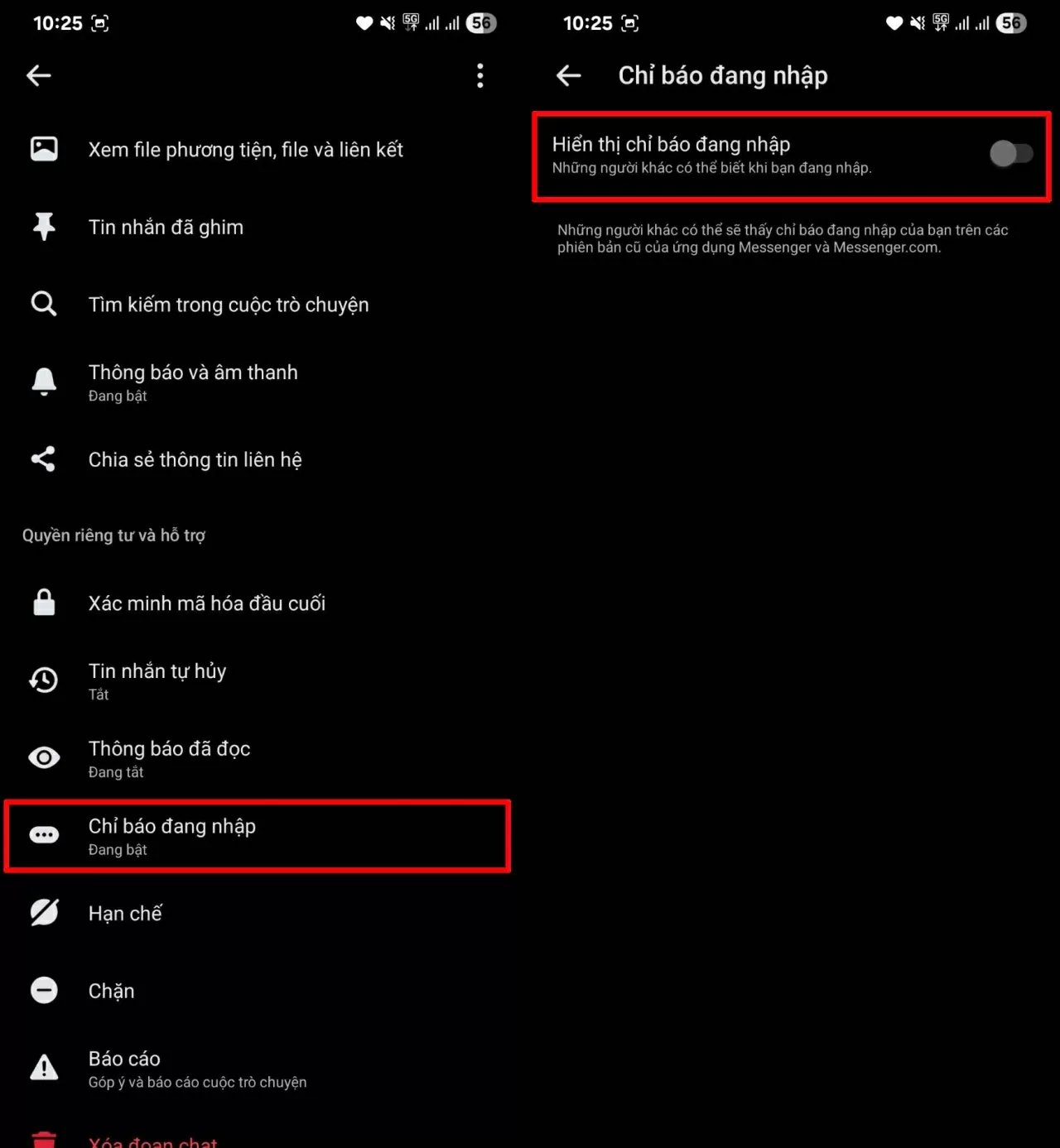Nhấn vào đó và gạt công tắc sang Tắt.