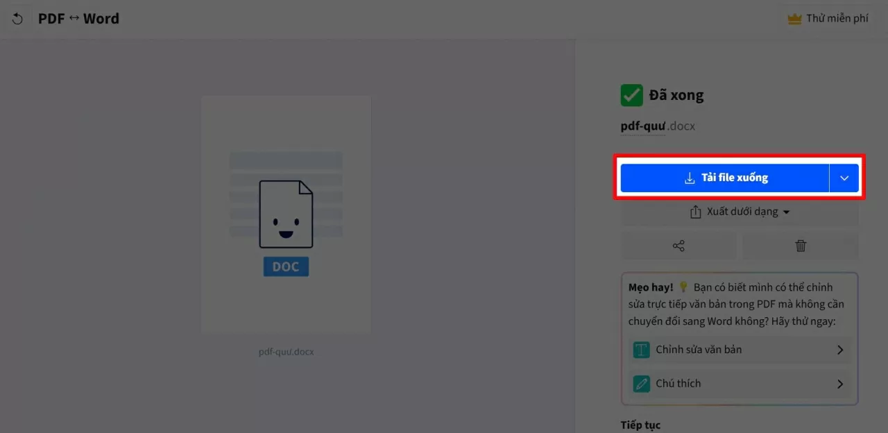 Bạn chỉ cần nhấn “Tải xuống” để lưu file Word về thiết bị của mình. Bạn chỉ cần nhấn “Tải xuống” để lưu file Word về thiết bị của mình.