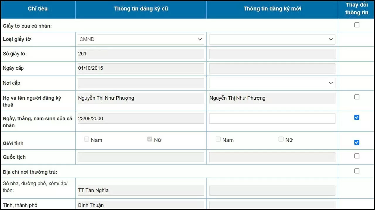 Nhấn chọn Thay đổi thông tin.