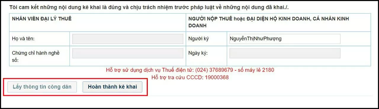 Nhấn Lấy thông tin công dân.