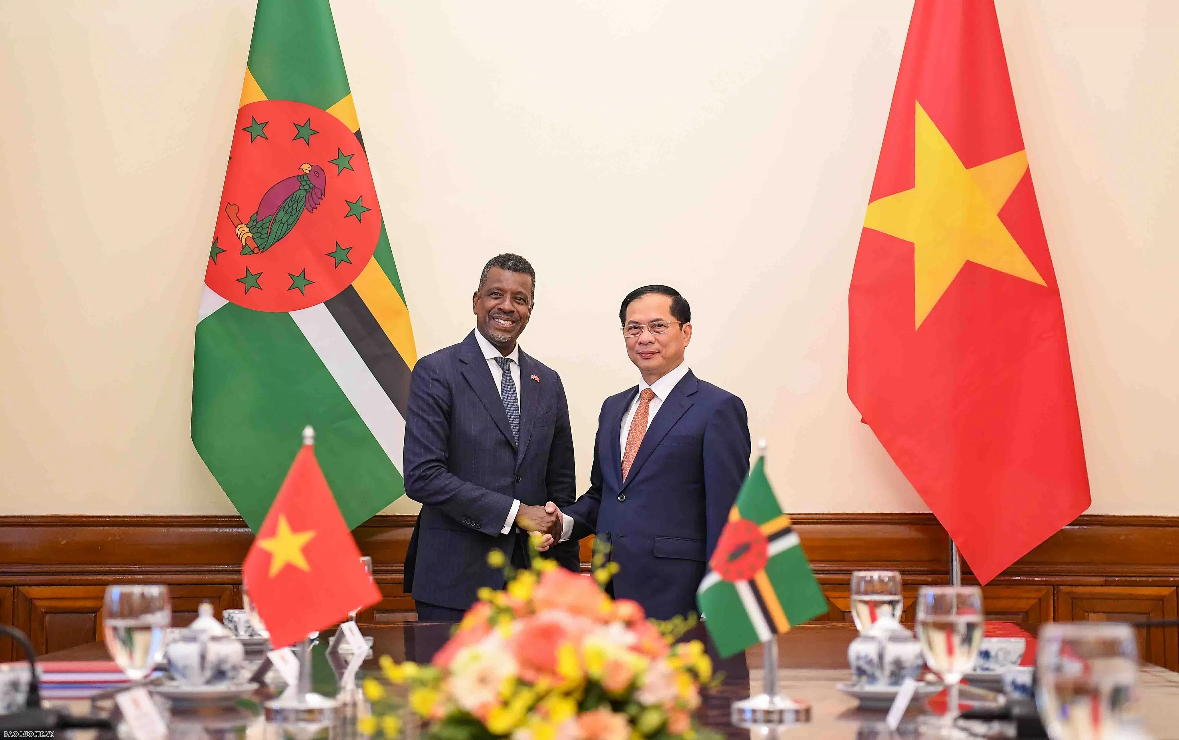 Phó Thủ tướng, Bộ trưởng Ngoại giao Bùi Thanh Sơn đón, hội đàm với Bộ trưởng Ngoại giao Dominica